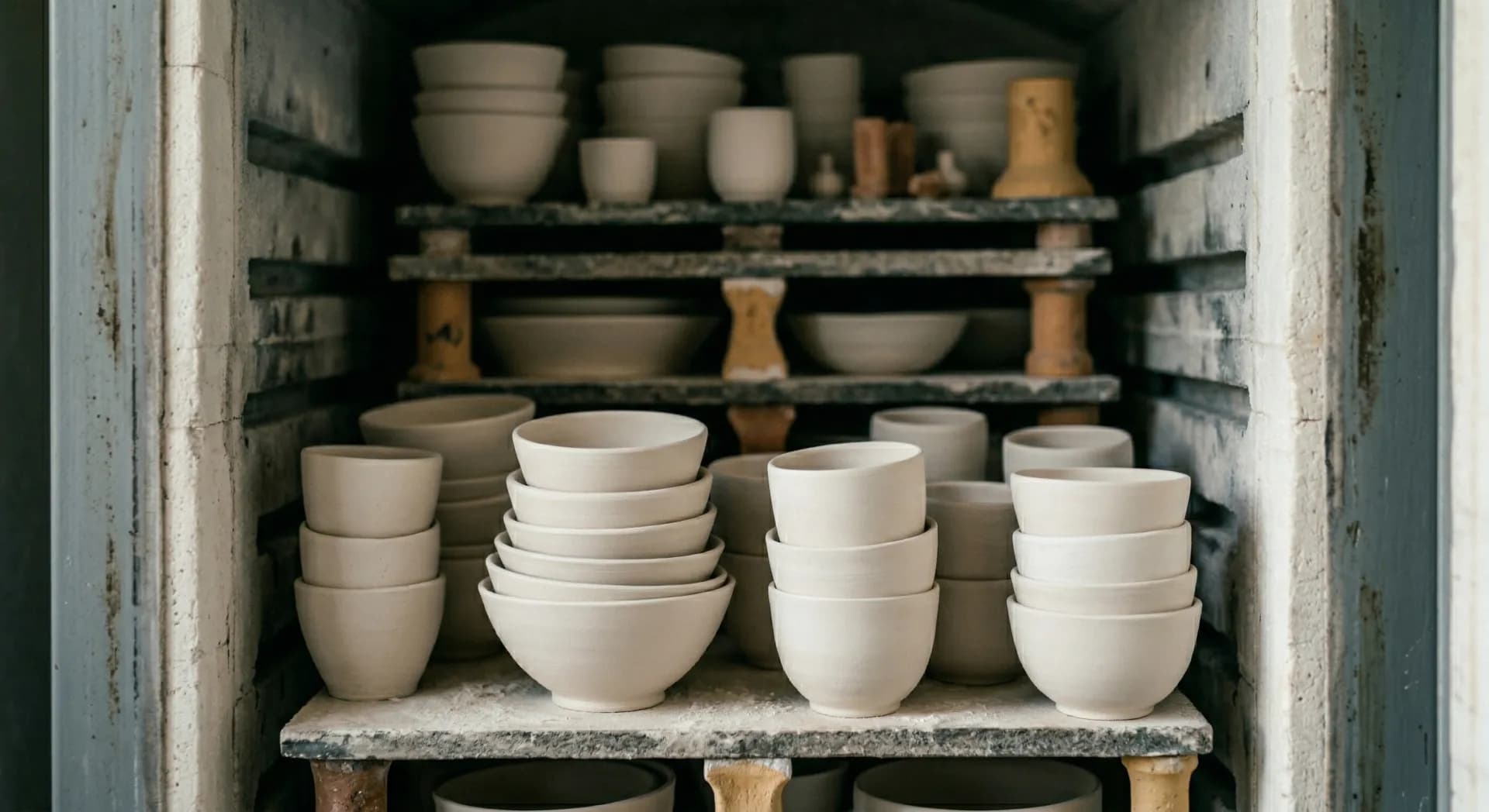 Keramikpjäser i ugnen under bisquitbränning